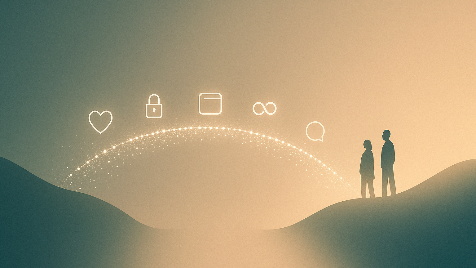 Das Bild zeigt mehrere Symbole (Herz, Schloss, Datei, Unendlichkeitszeichen, Kommentar), die darstellen, was Letzter Klick alles macht.